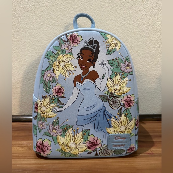 NWT Loungefly Disney Princess and the frog Tiana Floral Blue Backpack - Picture 2 of 5